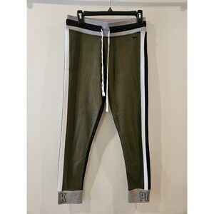 Pink Victoria's Secret Yoga Leggings Olive Green Black Mesh Stripe Womens Medium